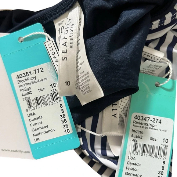 SEAFOLLY navy and white hipster bikini bottom bundle size 6 - Picture 4 of 7